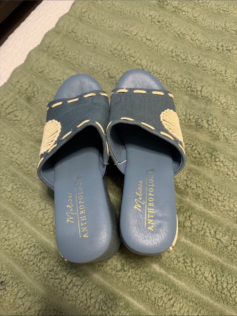 NWOT Anthropologie Blue Canvas Embroidered Shell Mule Slides/heels - Picture 11 of 11